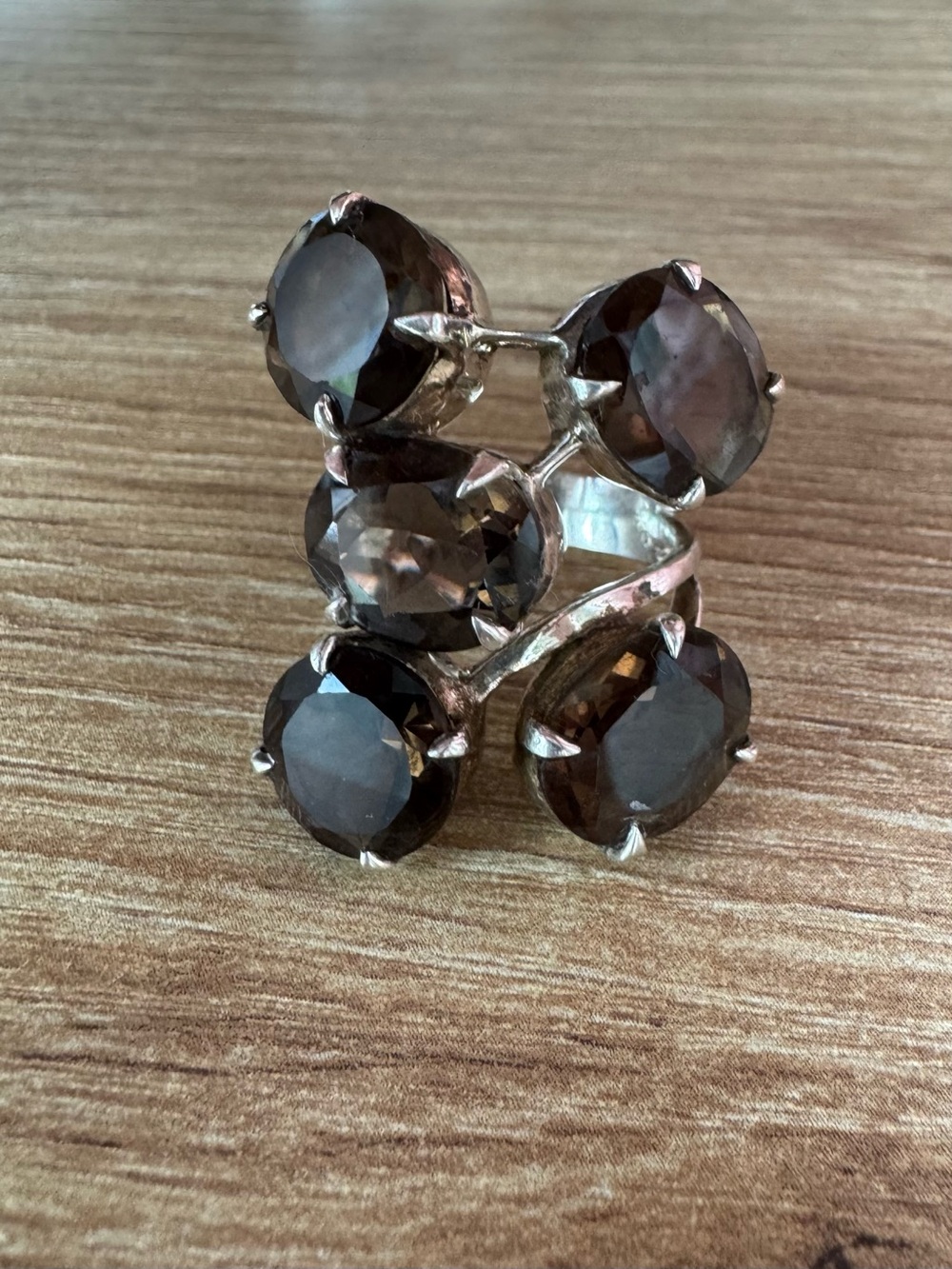 Vintage Amrita 925 Sterling Silver Smoky Quartz 5-Stone Cluster Prong Ring Sz 8